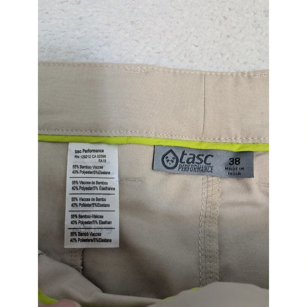 Tasc Mens 38x30 Motion Pant Straight Fit Beig Bamboo Viscose Stretch Water Resis